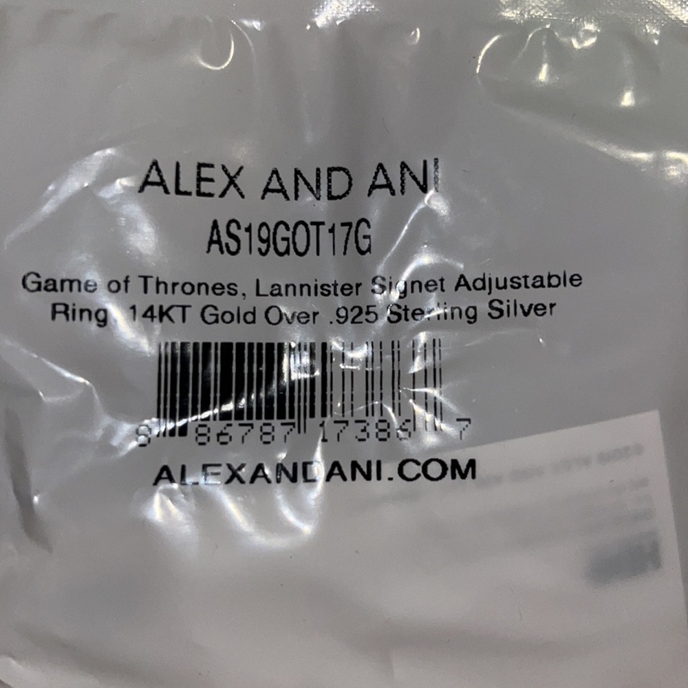 Game of Thrones Alex and Ani ring 14KT Gold over sterling silver adjustable - Picture 4 of 6